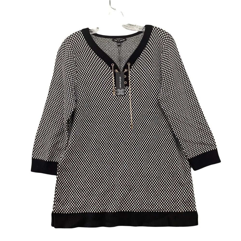 Cable & Gauge Black and White Knit Tunic Sweater